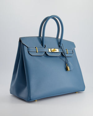Hermes Birkin 35cm Bag in Blue Jean Epsom Leather with Gold Hardware