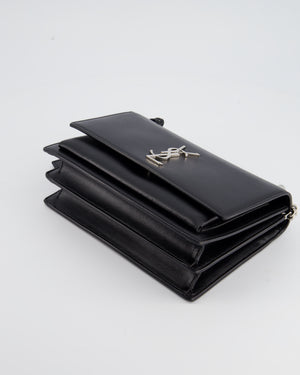 Saint Laurent Black Leather Medium Sunset Bag with Silver Hardware