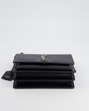 Saint Laurent Black Leather Medium Sunset Bag with Silver Hardware