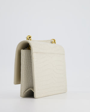 Saint Laurent Cream Croc-Embossed Small Sunset Bag with Gold Hardware