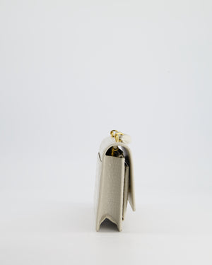 Saint Laurent Cream Croc-Embossed Small Sunset Bag with Gold Hardware