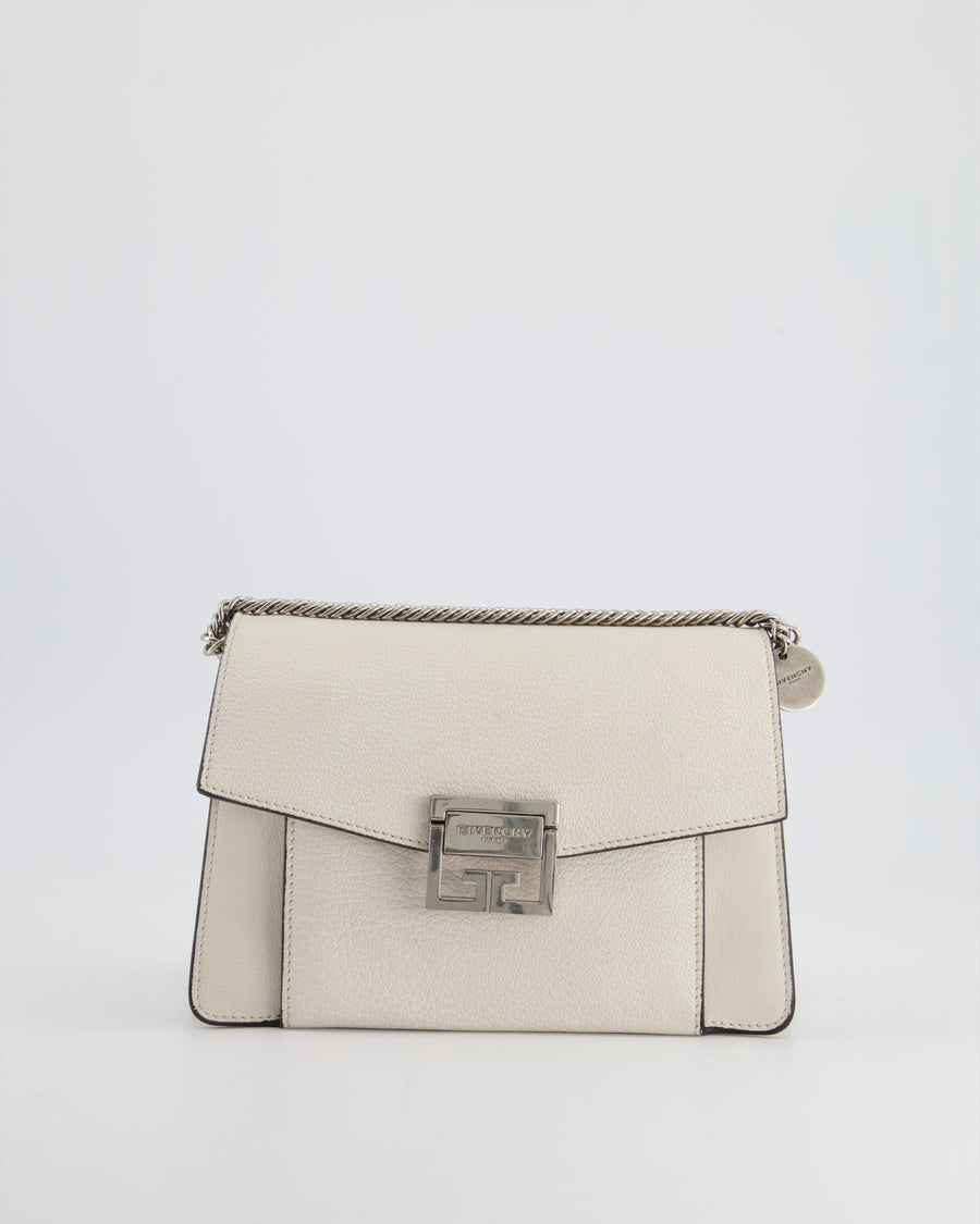 Givenchy White GV3 Quilted Shoulder Bag in Lambskin Leather with Silver Hardware