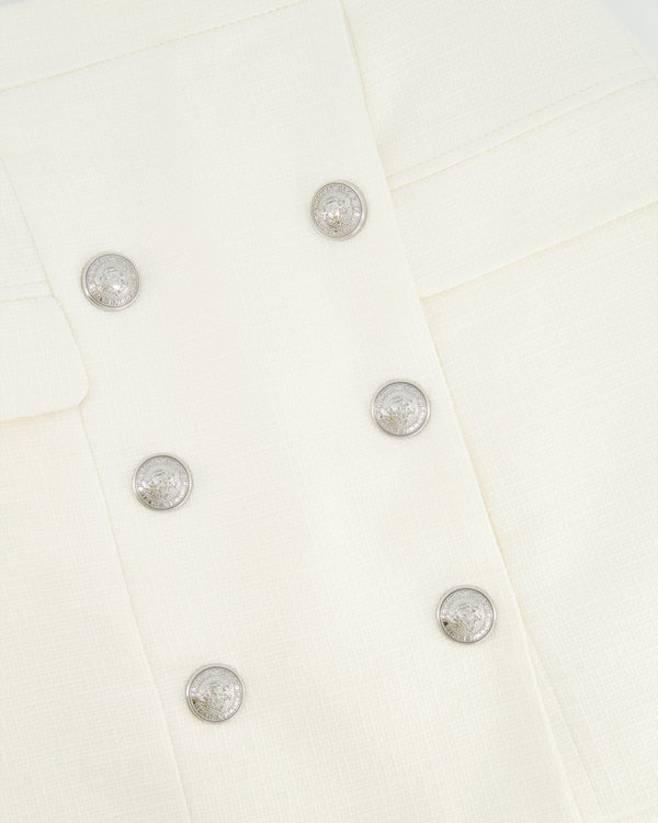 Balmain White Tweed Mini Skirt with Silver Button Details FR 38 (UK 10)