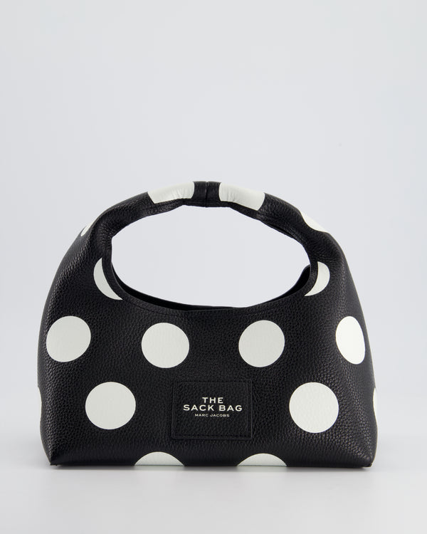 Marc Jacobs Black, White Polka Dot The Mini Sack Bag with Silver Hardware
