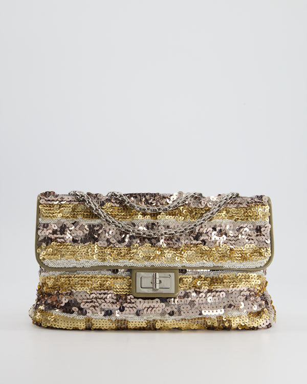 Chanel Gold, Bronze Olive Sequin Reissue Single Flap Bag with Silver Hardware