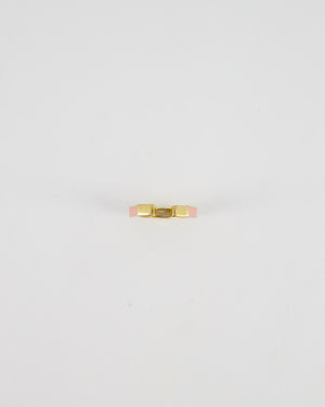 Fendi Gold Enamel Hexagonal Baguette Ring with pink Enamel Detail Size M