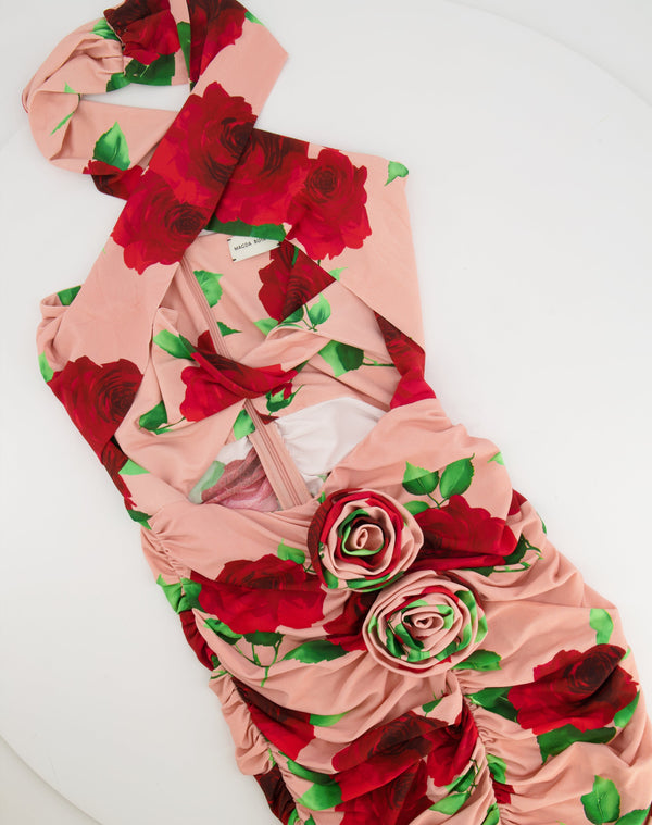Magda Butrym Pink Rose Appliqué Twisted Mini Cut-Out Dress Size FR 36 (UK 8) RRP £950