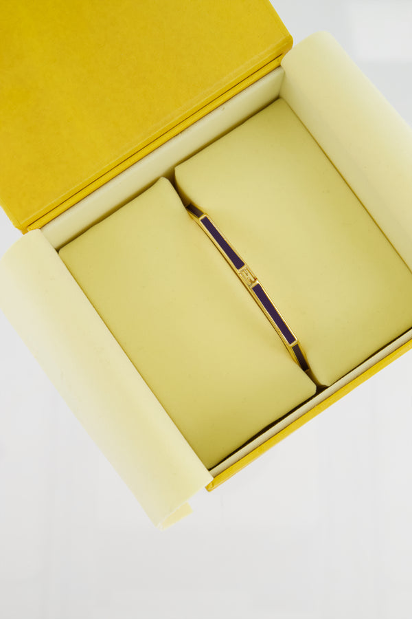 Fendi Gold Enamel Hexagonal Baguette Bracelet with Purple Enamel Detail Size M