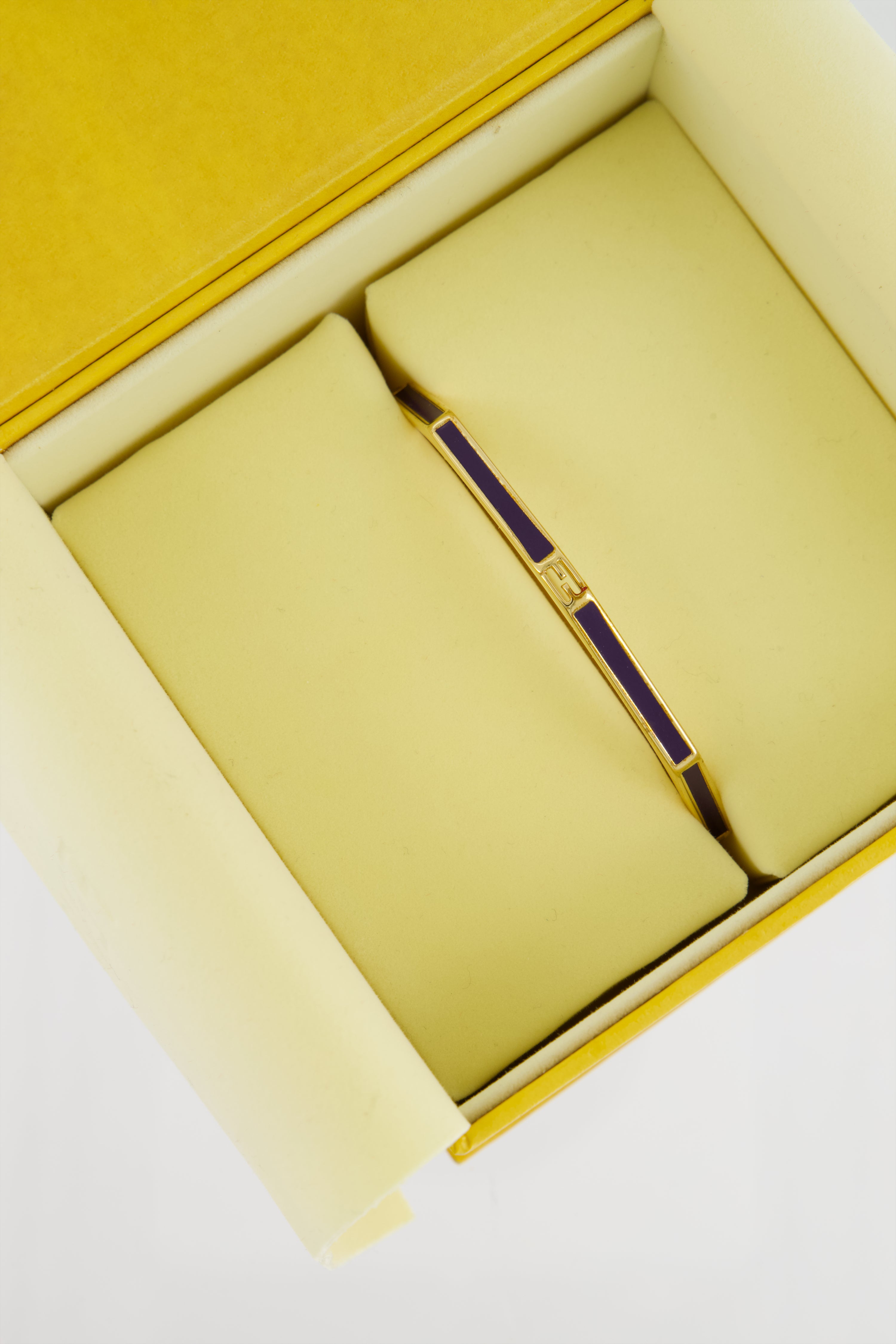 FENDI BAGUETTE BRACELET / L ボックス付き Fendi Gold Enamel Hexagonal Baguette Bracelet with Purple Enamel