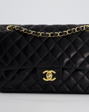 Chanel Vintage Black Classic Medium Double Flap Bag in Lambskin Leather with 24K Gold Hardware&nbsp;