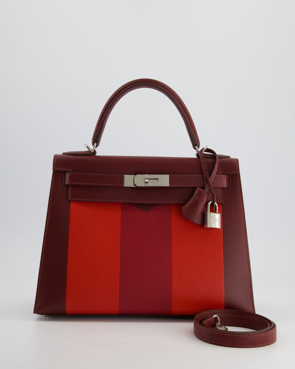 Hermès Kelly Bag 28cm Letre M in Rouge H and Vermilion Sombrero Chevre Leather with Palladium Hardware