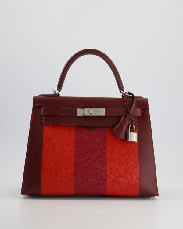Hermès Kelly Bag 28cm Letre M in Rouge H and Vermilion Sombrero Chevre Leather with Palladium Hardware