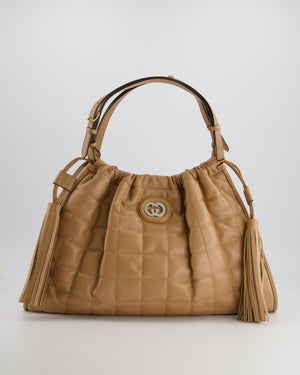 Gucci Beige Quilted Leather Shoulder Bag Dual Tone Hardware and Leather Tassels