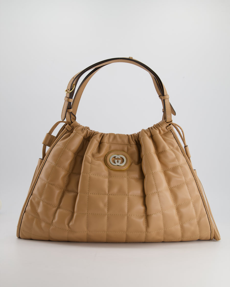 Gucci Beige Quilted Leather Shoulder Bag Dual Tone Hardware and Leather Tassels