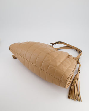 Gucci Beige Quilted Leather Shoulder Bag Dual Tone Hardware and Leather Tassels