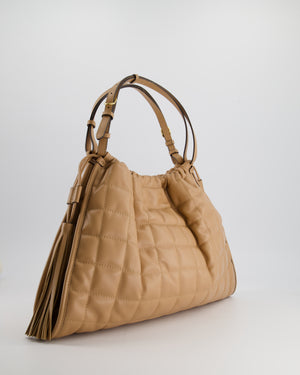 Gucci Beige Quilted Leather Shoulder Bag Dual Tone Hardware and Leather Tassels