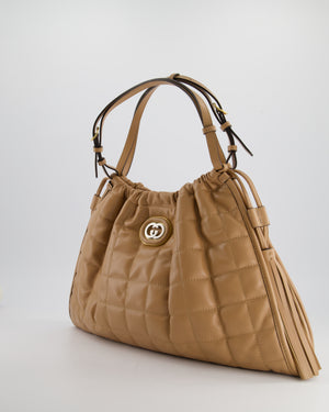 Gucci Beige Quilted Leather Shoulder Bag Dual Tone Hardware and Leather Tassels