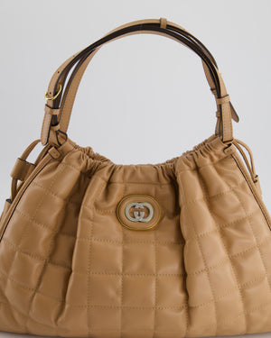 Gucci Beige Quilted Leather Shoulder Bag Dual Tone Hardware and Leather Tassels