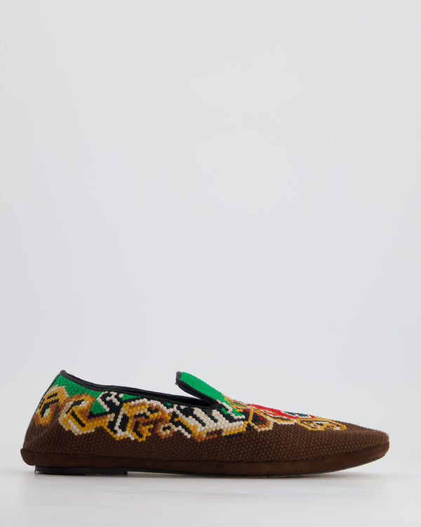 Loewe Brown, Multi-Colour Embroidered Flat Loafer with Folded Back Size EU 38