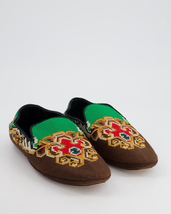 Loewe Brown, Multi-Colour Embroidered Flat Loafer with Folded Back Size EU 38