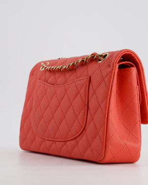 Chanel Strawberry Red Medium Classic Double Flap Bag in Caviar Leather with Gold Hardware