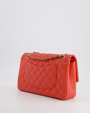 Chanel Strawberry Red Medium Classic Double Flap Bag in Caviar Leather with Gold Hardware