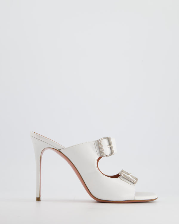 *FIRE PRICE* Amina Muaddi White Mule with Crystal Buckle Detail Size EU 40