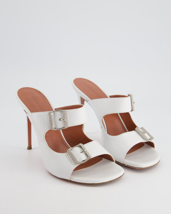 *FIRE PRICE* Amina Muaddi White Mule with Crystal Buckle Detail Size EU 40