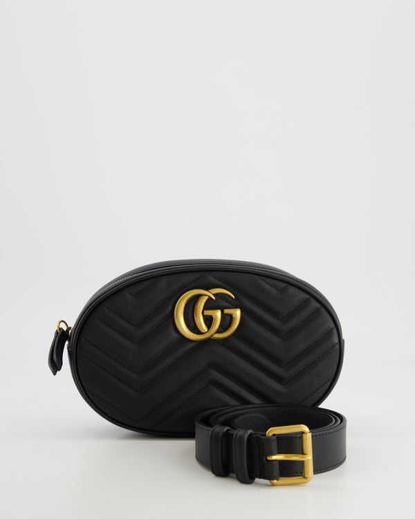 Gucci Black Leather GG Marmont Matelassé Belt Bag with Gold Hardware