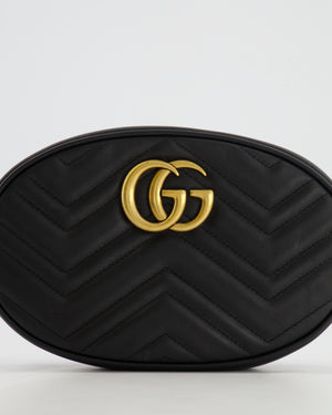 Gucci Black Leather GG Marmont Matelassé Belt Bag with Gold Hardware