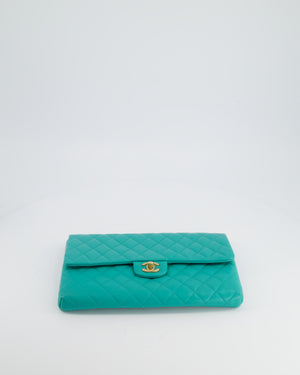 Chanel Teal Timeless Clutch Bag in Quilted Lambskin Leather with Champagne Gold Hardware
