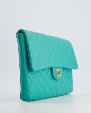 Chanel Teal Timeless Clutch Bag in Quilted Lambskin Leather with Champagne Gold Hardware