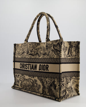 Christian Dior Medium Book Tote in Beige & Black Toile De Jouy Embroidery RRP £2500