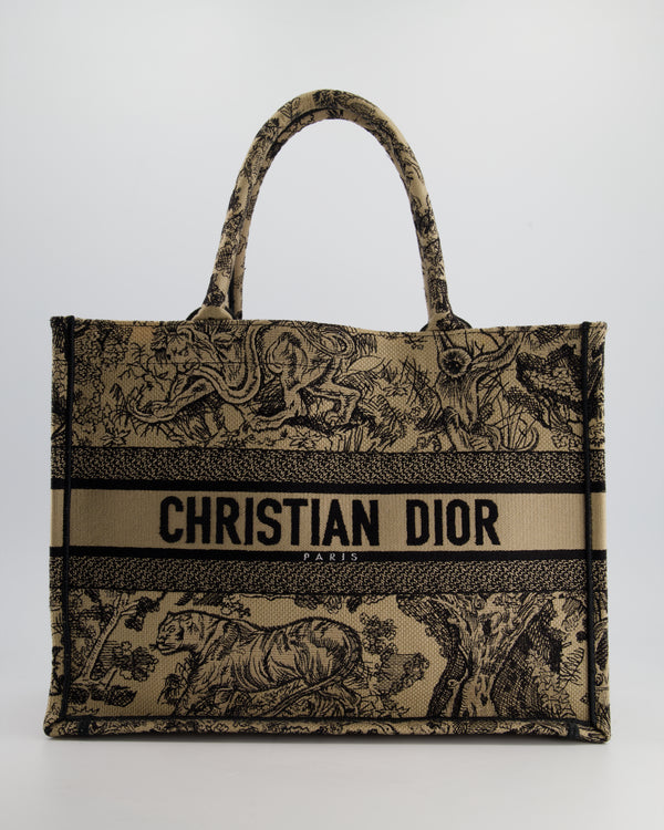 Christian Dior Medium Book Tote in Beige & Black Toile De Jouy Embroidery RRP £2500