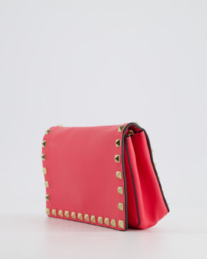 Valentino Hot Pink Rockstud Clutch Bag with Gold Chain Strap
