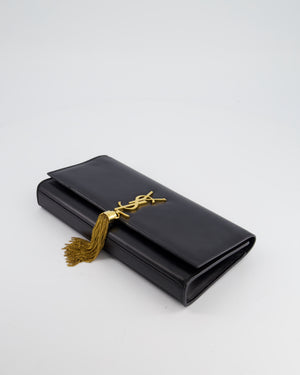 Saint Laurent Black Clutch Kate Bag in Leather and Gold Hardware
