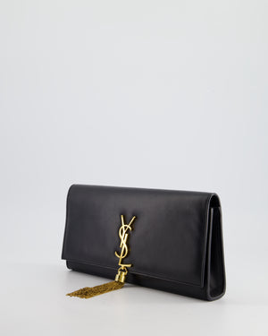 Saint Laurent Black Clutch Kate Bag in Leather and Gold Hardware