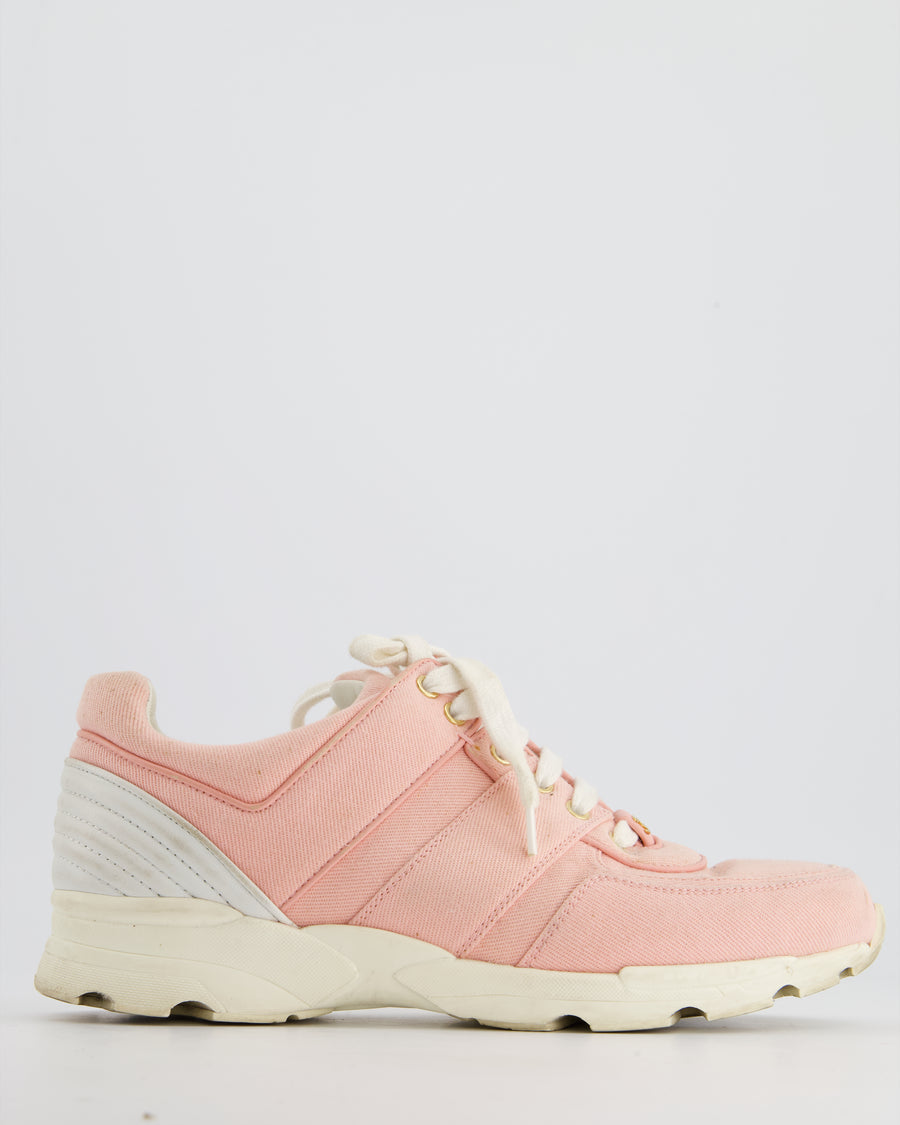 Chanel Pink Lace Up Sneakers with CC Details Size EU 40