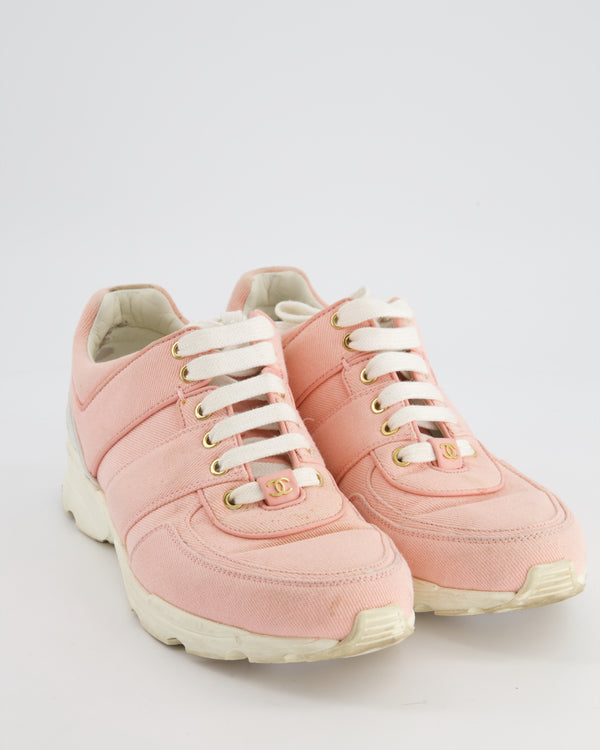 Chanel Pink Lace Up Sneakers with CC Details Size EU 40