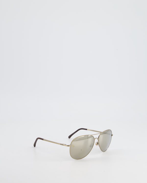 Chanel Silver Aviator Sunglasses with CC Logo Detail