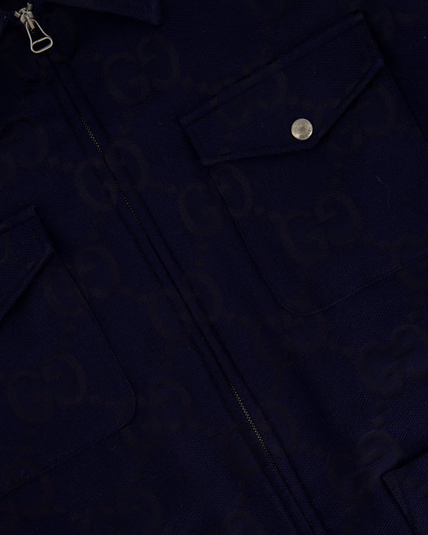 Gucci Menswear Navy Monogram Jumbo GG Logo Print Shirt Jacket Size IT 52 (UK XXL)