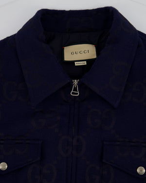 Gucci Menswear Navy Monogram Jumbo GG Logo Print Shirt Jacket Size IT 52 (UK XXL)