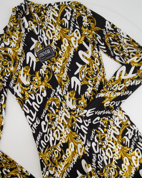 Versace Jeans Couture Black, Gold and White Brocade Printed Jumpsuit Size UK 12