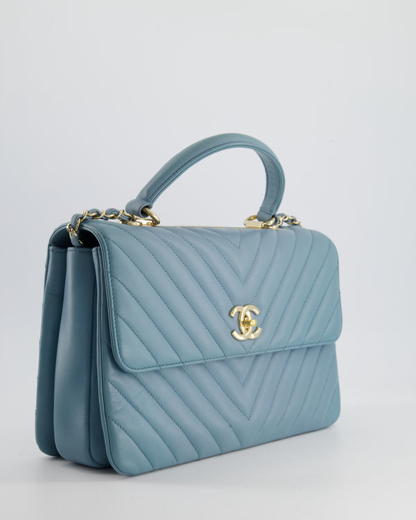 Chanel Blue Trendy CC Flap Bag in Chevron Lambskin with Champagne Gold Hardware