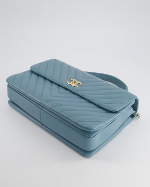 Chanel Blue Large Trendy CC Flap Bag in Chevron Lambskin with Champagne Gold Hardware