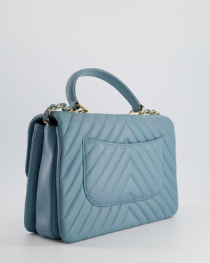 Chanel Blue Large Trendy CC Flap Bag in Chevron Lambskin with Champagne Gold Hardware