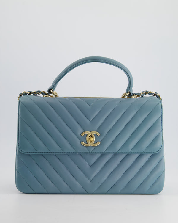 Chanel Blue Trendy CC Flap Bag in Chevron Lambskin with Champagne Gold Hardware