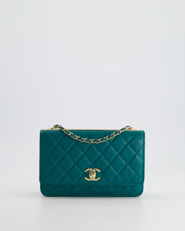 Chanel Blue Quilted Trendy Wallet on Chain Bag in Lambskin Leather with Champagne Gold Hardware