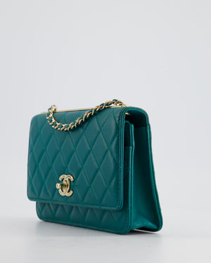 Chanel Blue Quilted Trendy Wallet on Chain Bag in Lambskin Leather with Champagne Gold Hardware