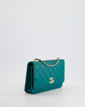 Chanel Blue Quilted Trendy Wallet on Chain Bag in Lambskin Leather with Champagne Gold Hardware